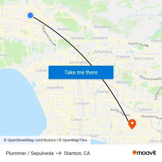 Plummer / Sepulveda to Stanton, CA map
