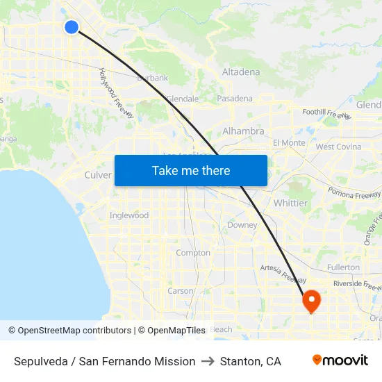 Sepulveda / San Fernando Mission to Stanton, CA map
