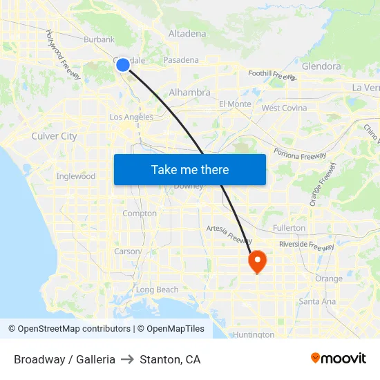 Broadway / Galleria to Stanton, CA map
