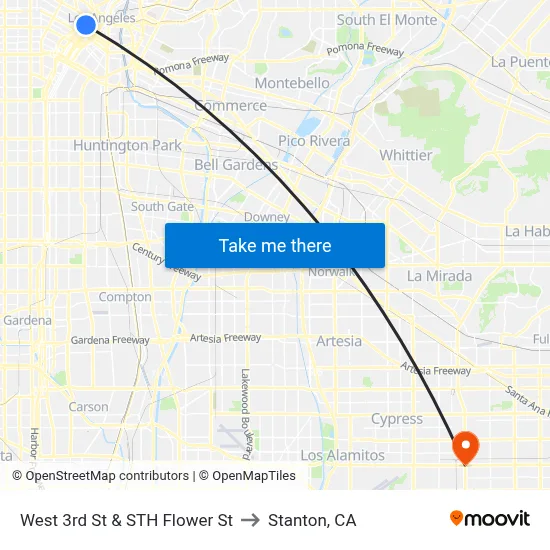 West 3rd St & STH Flower St to Stanton, CA map