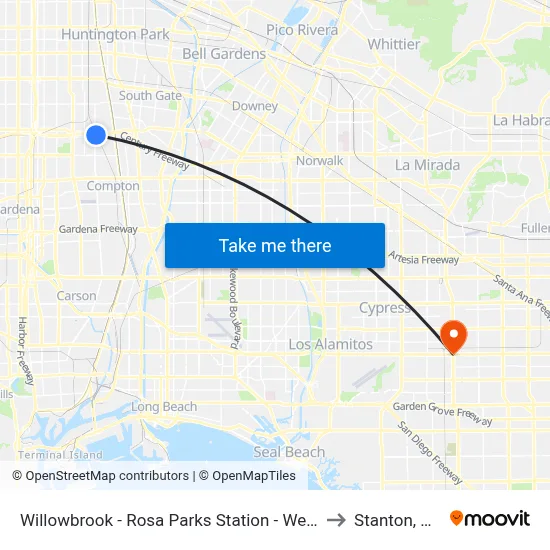 Willowbrook - Rosa Parks Station - West to Stanton, CA map