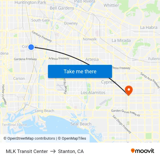 MLK Transit Center to Stanton, CA map
