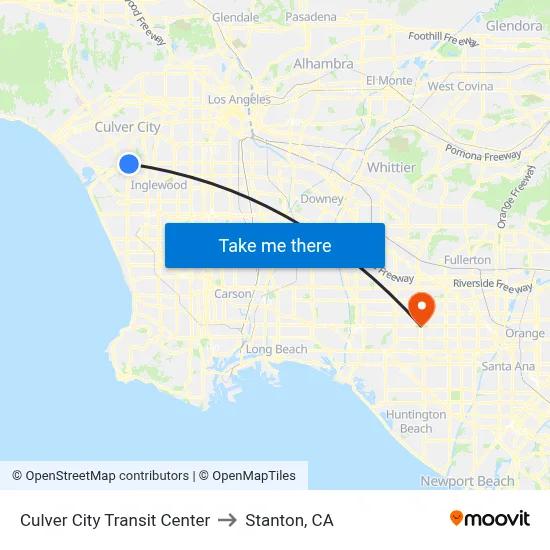 Culver City Transit Center to Stanton, CA map