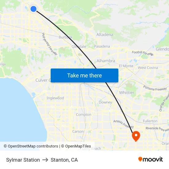 Sylmar Station to Stanton, CA map
