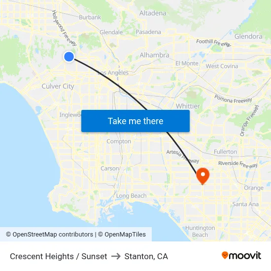 Crescent Heights / Sunset to Stanton, CA map