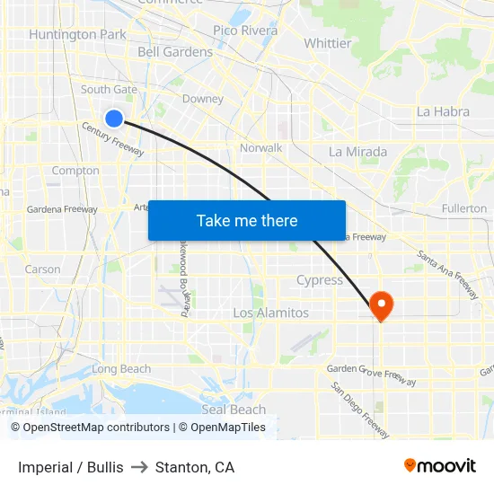 Imperial / Bullis to Stanton, CA map