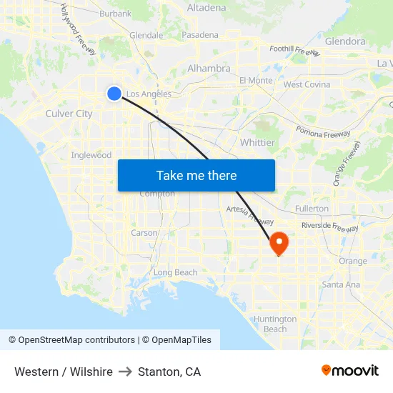 Western / Wilshire to Stanton, CA map