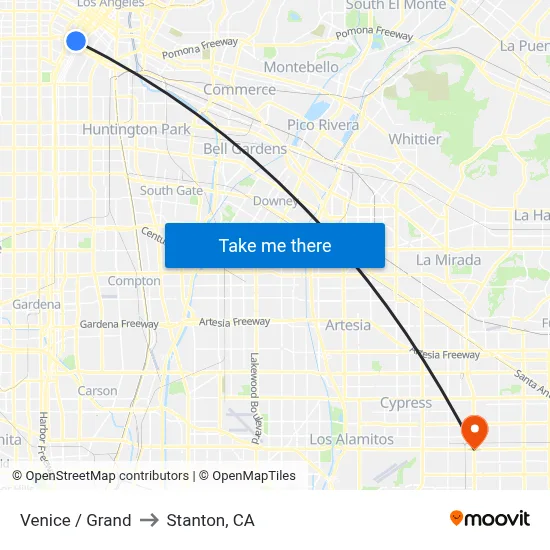 Venice / Grand to Stanton, CA map