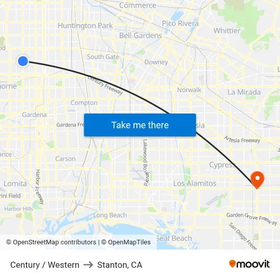 Century / Western to Stanton, CA map