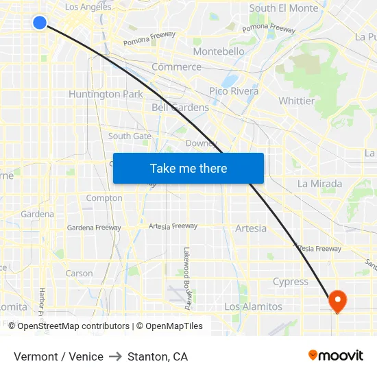 Vermont / Venice to Stanton, CA map