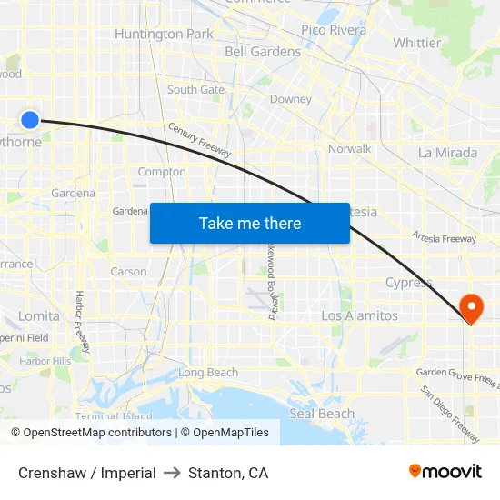 Crenshaw / Imperial to Stanton, CA map