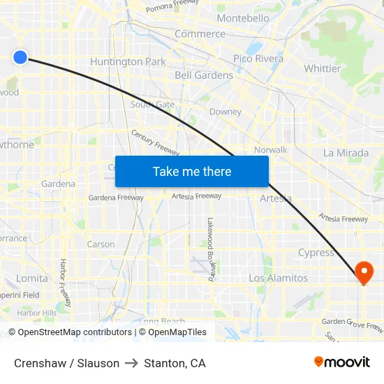 Crenshaw / Slauson to Stanton, CA map