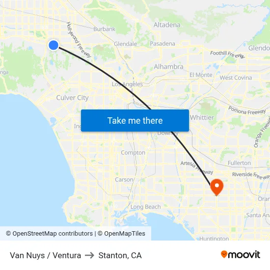 Van Nuys / Ventura to Stanton, CA map