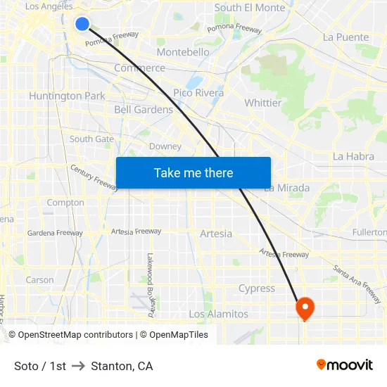 Soto / 1st to Stanton, CA map