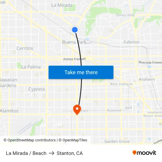 La Mirada / Beach to Stanton, CA map