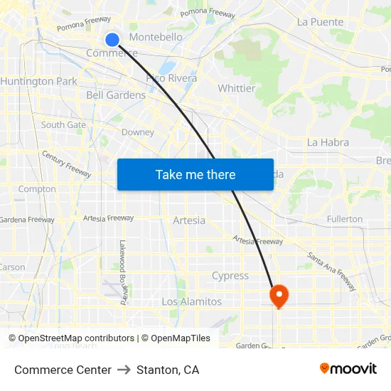 Commerce Center to Stanton, CA map