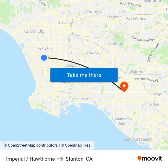 Imperial / Hawthorne to Stanton, CA map