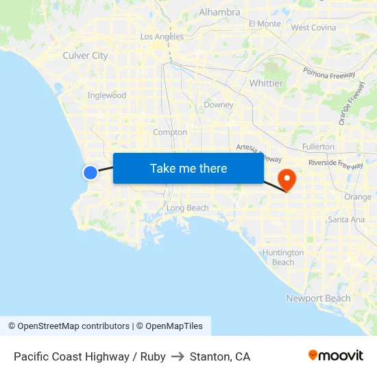 Pacific Coast Highway / Ruby to Stanton, CA map