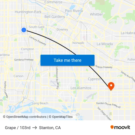 Grape / 103rd to Stanton, CA map