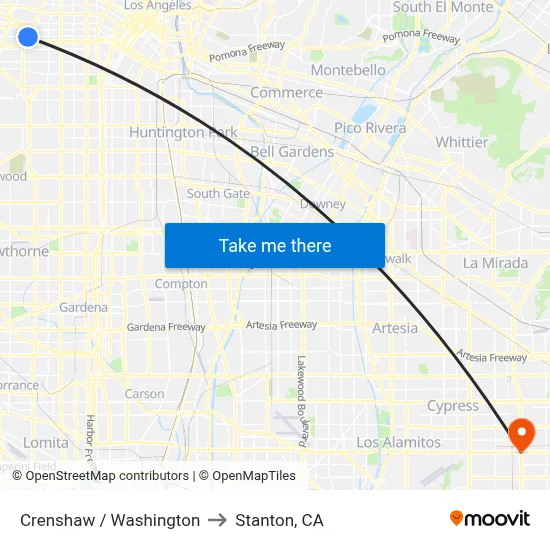 Crenshaw / Washington to Stanton, CA map