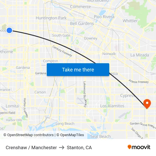 Crenshaw / Manchester to Stanton, CA map