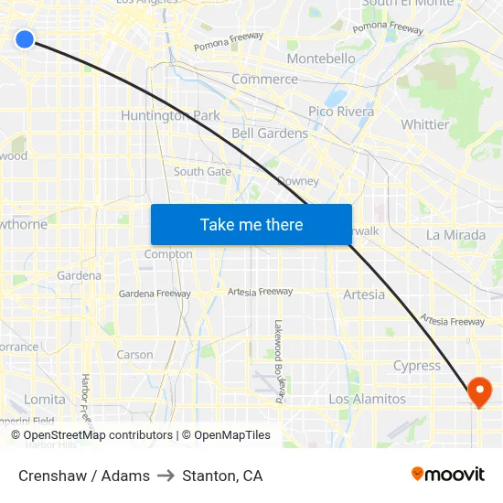 Crenshaw / Adams to Stanton, CA map