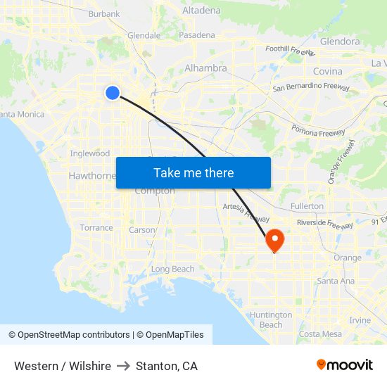 Western / Wilshire to Stanton, CA map