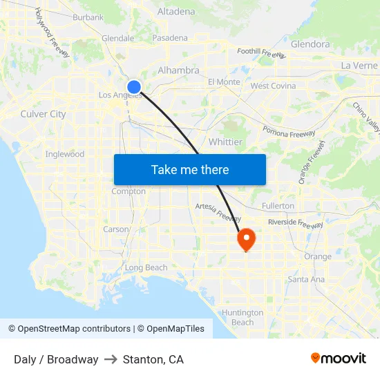 Daly / Broadway to Stanton, CA map