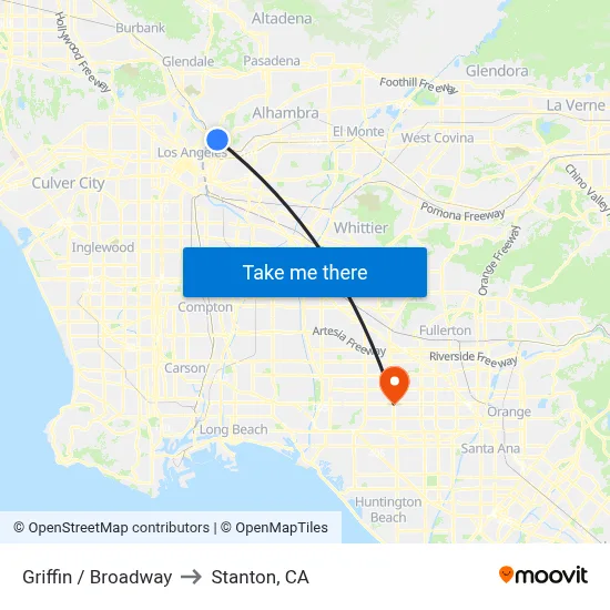 Griffin / Broadway to Stanton, CA map