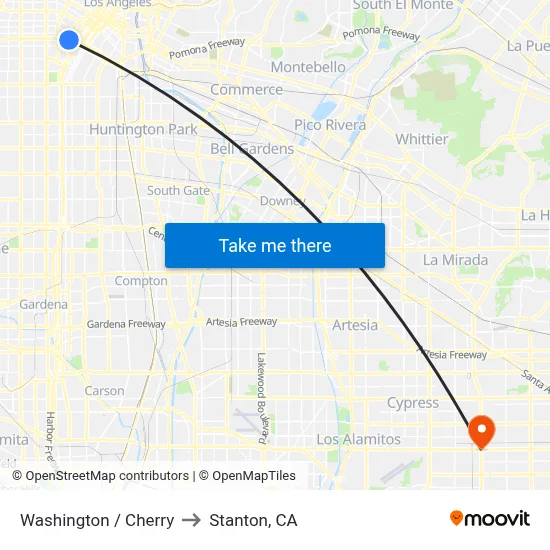 Washington / Cherry to Stanton, CA map