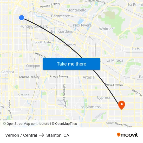 Vernon / Central to Stanton, CA map
