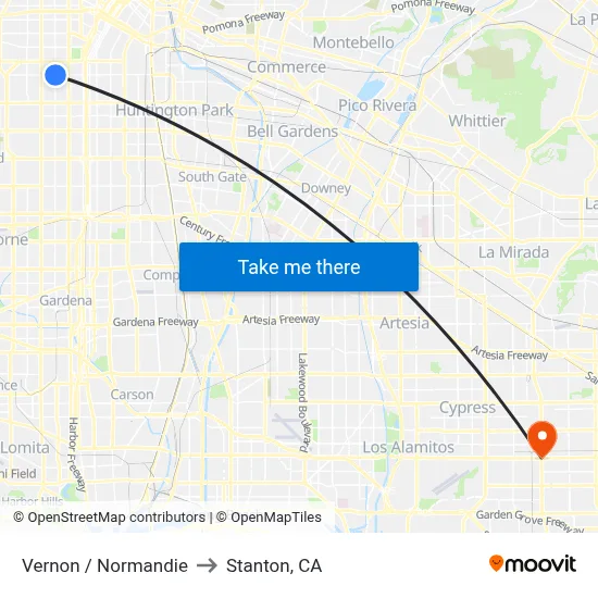 Vernon / Normandie to Stanton, CA map