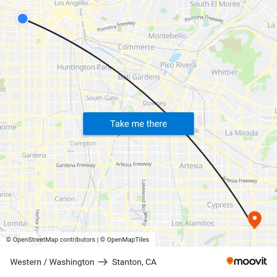 Western / Washington to Stanton, CA map