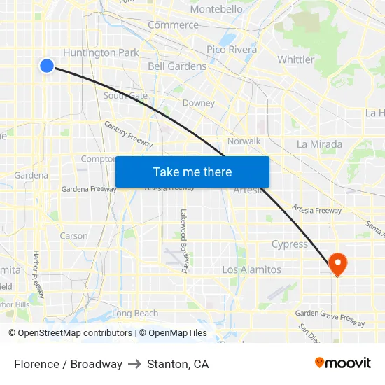 Florence / Broadway to Stanton, CA map