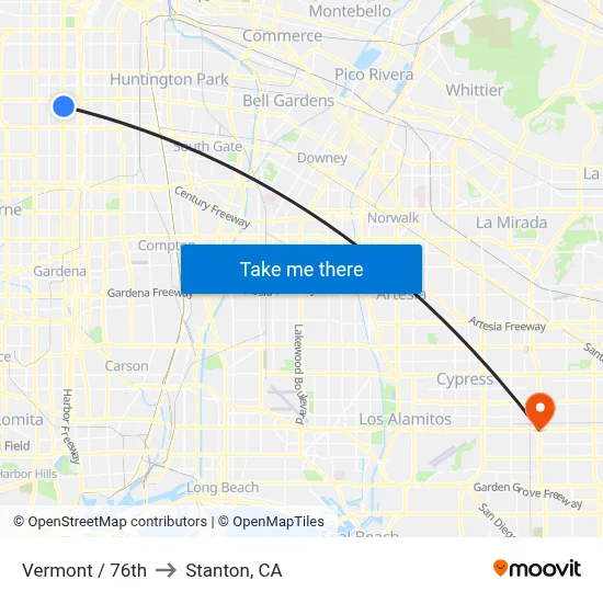 Vermont / 76th to Stanton, CA map