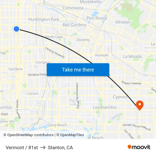 Vermont / 81st to Stanton, CA map