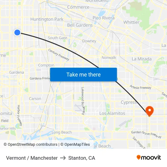Vermont / Manchester to Stanton, CA map