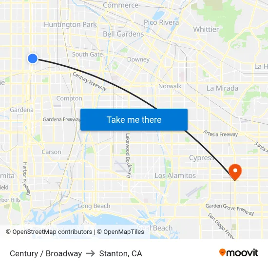 Century / Broadway to Stanton, CA map