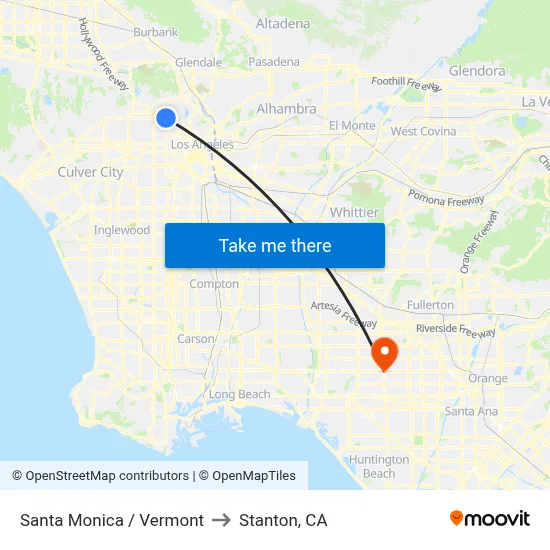 Santa Monica / Vermont to Stanton, CA map