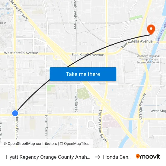 Hyatt Regency Orange County Anaheim to Honda Center map