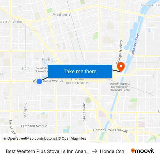 Best Western Plus Stovall s Inn Anaheim to Honda Center map
