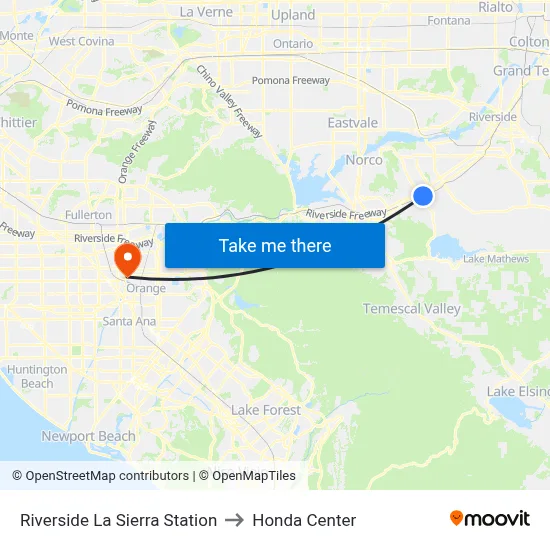 Riverside La Sierra Station to Honda Center map