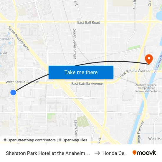 Sheraton Park Hotel at the Anaheim Resort to Honda Center map