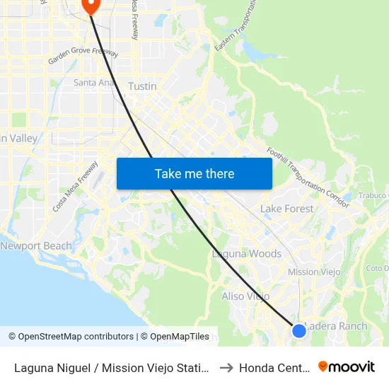 Laguna Niguel / Mission Viejo Station to Honda Center map