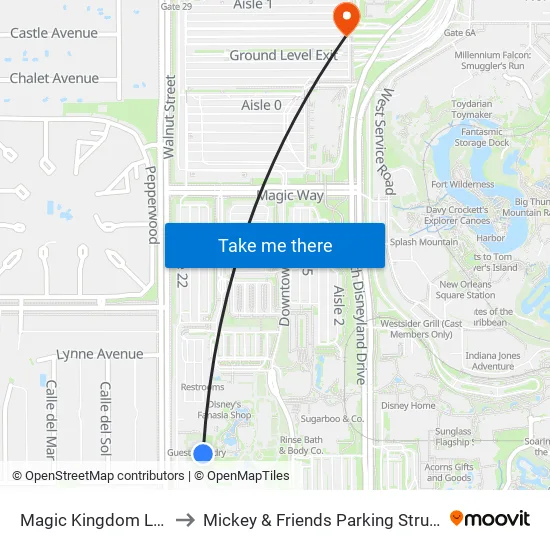 Magic Kingdom Lawn to Mickey & Friends Parking Structure map