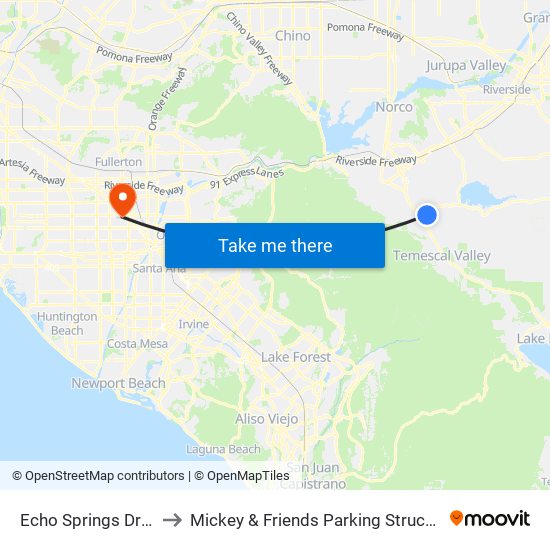 Echo Springs Drive to Mickey & Friends Parking Structure map