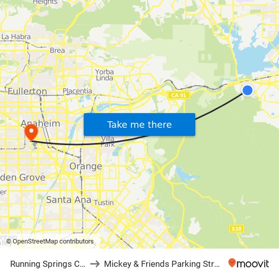 Running Springs Court to Mickey & Friends Parking Structure map