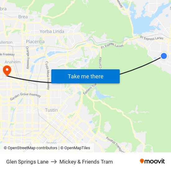Glen Springs Lane to Mickey & Friends Tram map