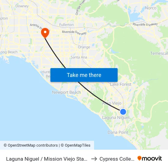 Laguna Niguel / Mission Viejo Station to Cypress College map