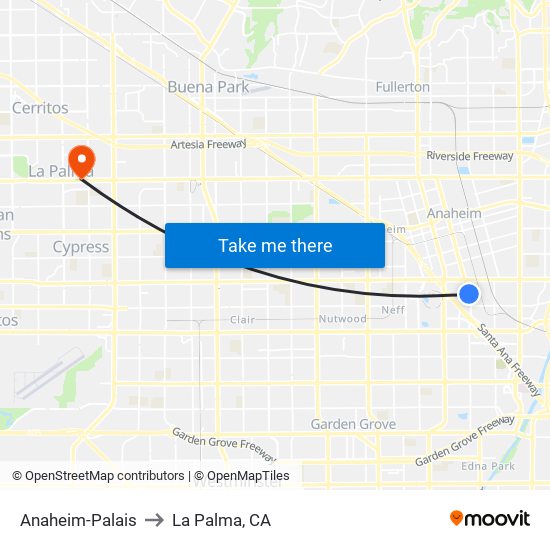 Anaheim-Palais to La Palma, CA map